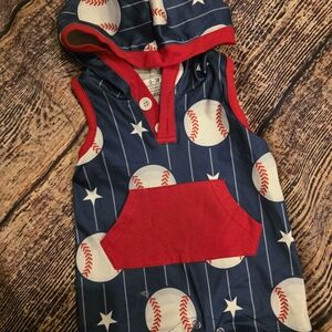 Baseball Print Baby Romper with Hood Size 0-3 Months Nwot